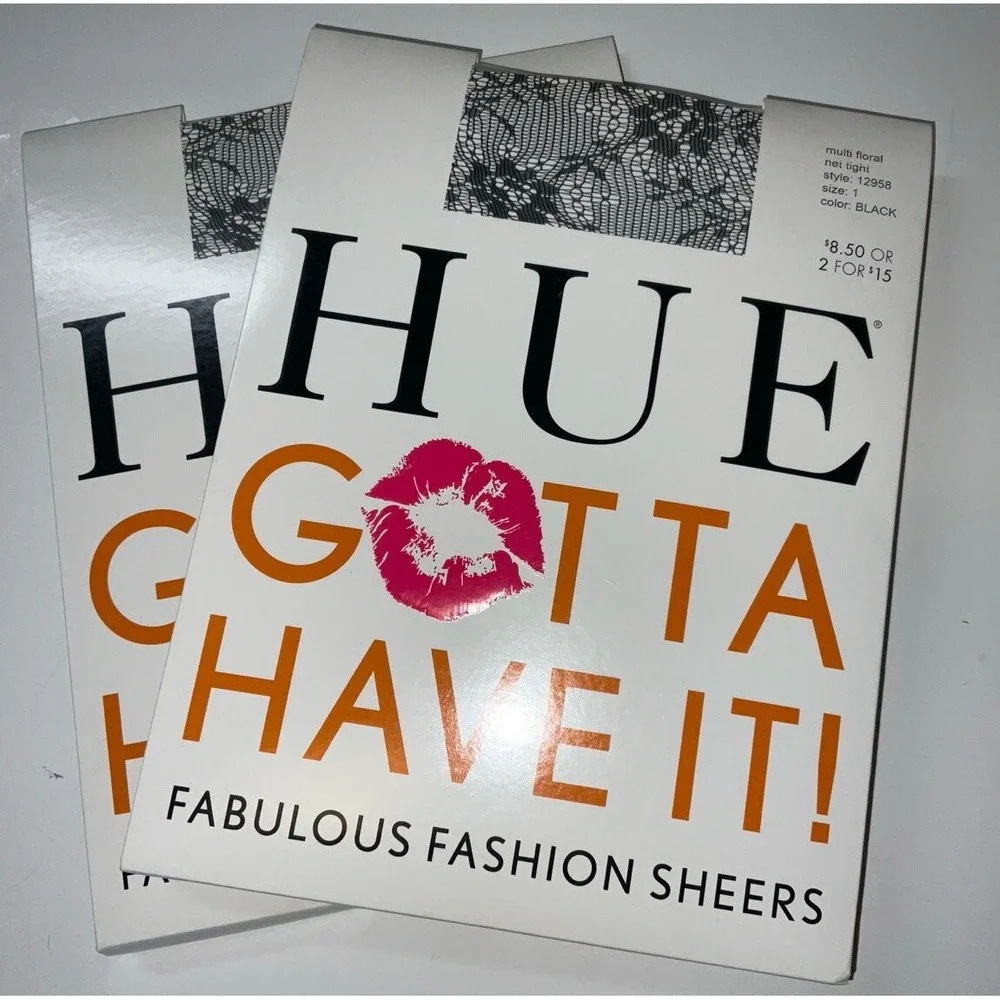 NIP 2 Pairs HUE Gotta Have It! Control Top‎ Tights Floral Net Black Size 1